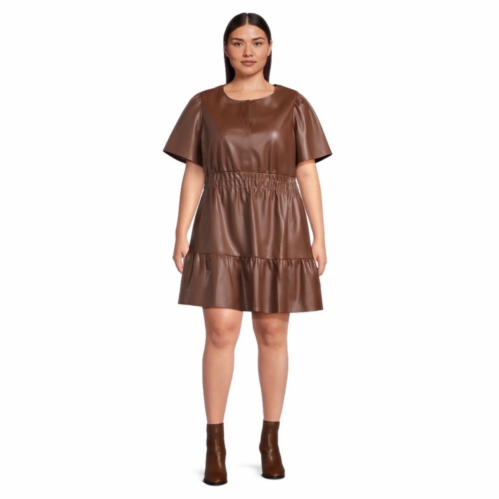 Brown Faux Leather Dress 3X